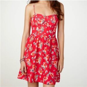 American Eagle Outfitters Red Floral Spaghetti-Strap Mini Dress